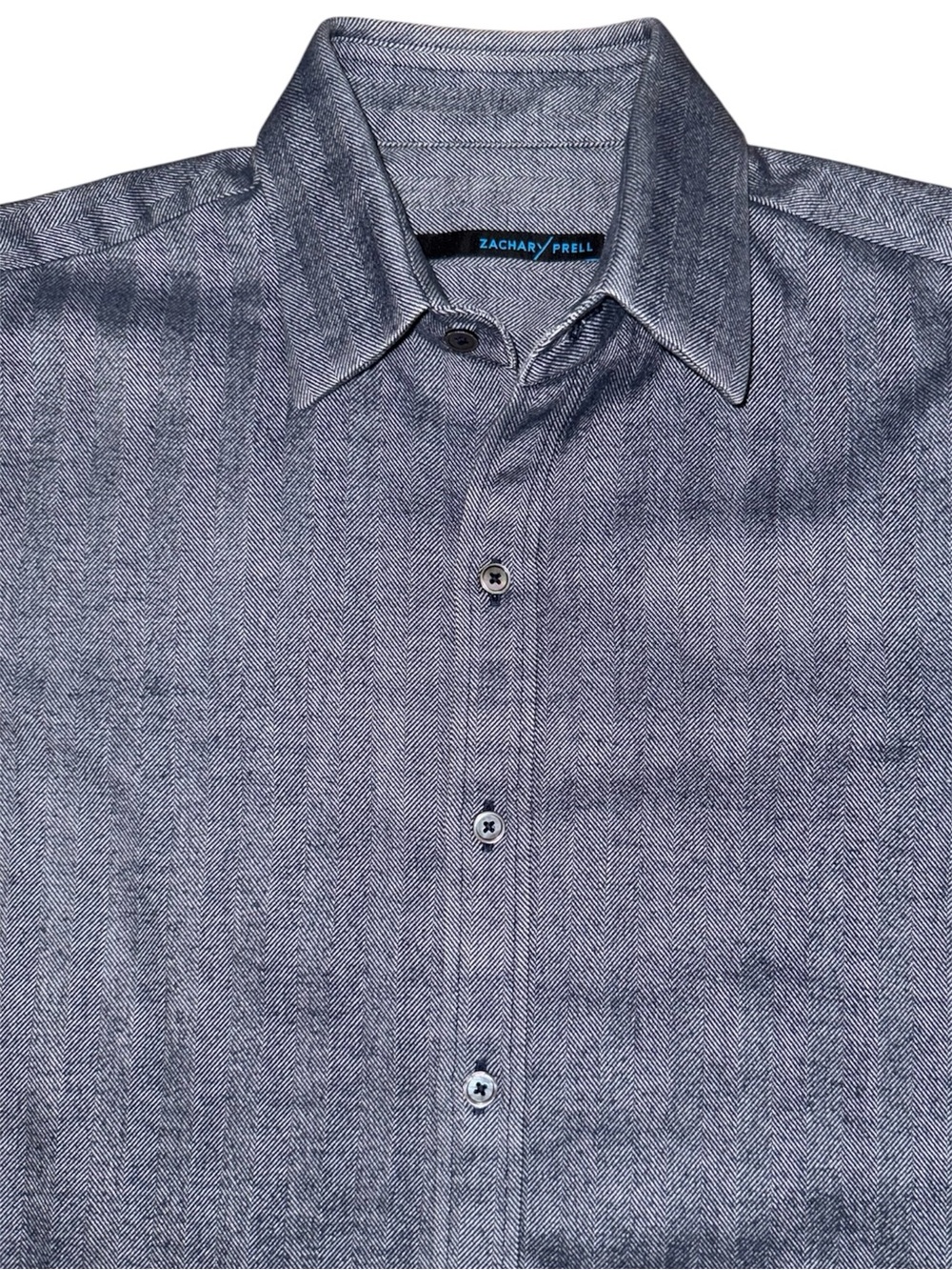 Zachary Prell Men's Blue-Gray / Chambray Herringbone Dress Shirt - Size Small